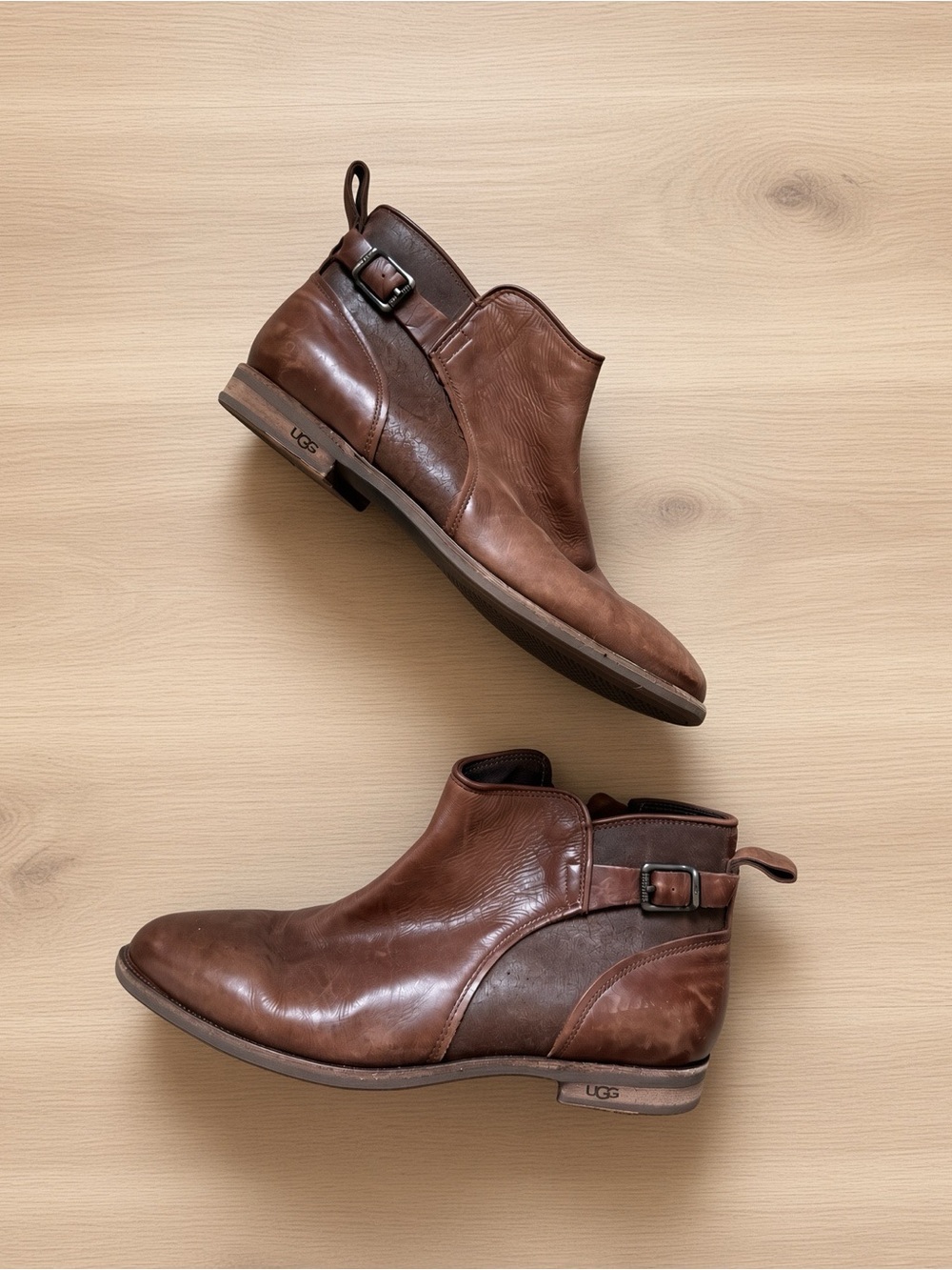 UGG Men's Cognac Brown Leather Chukka Boots with Buckle